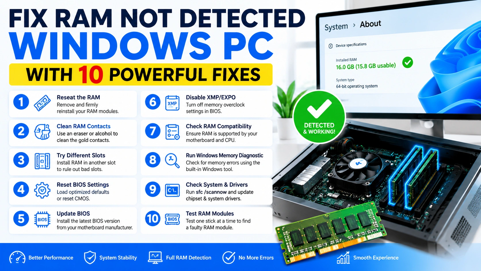 Fix RAM Not Detected Windows PC With 10 Powerful Fixes