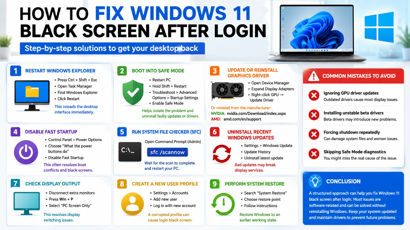 Fix Windows 11 Black Screen After Login: 9 Proven Solutions