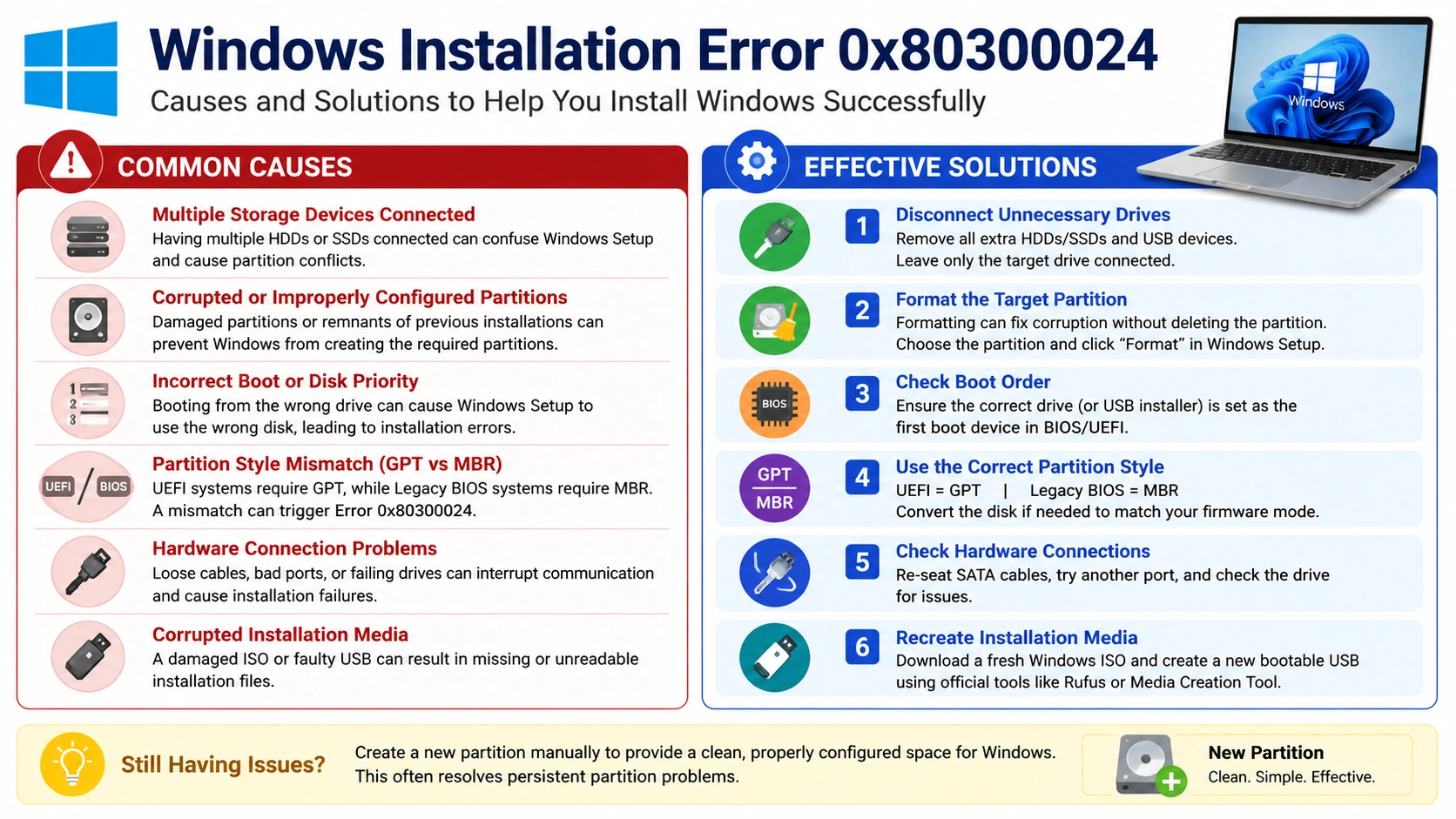 Fix Windows Installation Error 0x80300024: 9 Proven Solutions