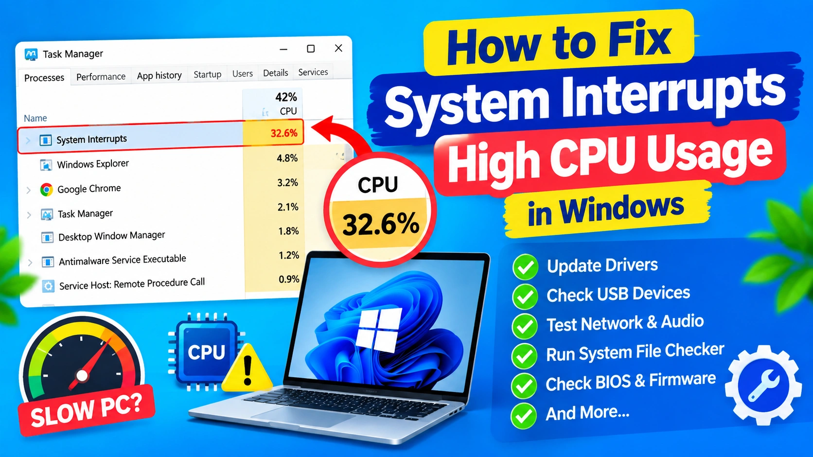How to Fix System Interrupts High CPU Usage in Windows How to Fix System Interrupts High CPU Usage