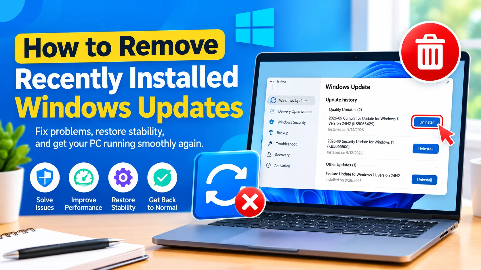 Remove Recently Installed Windows Updates