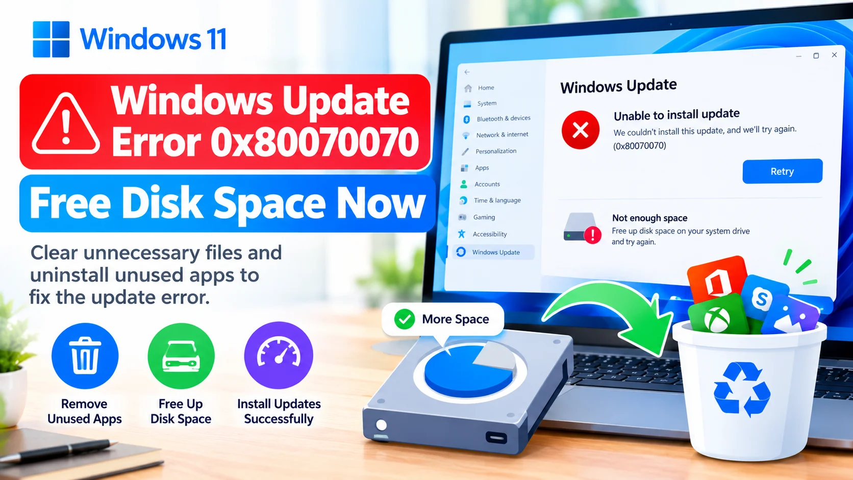 Windows Update Error Code 0x80070070: Free Disk Space Now