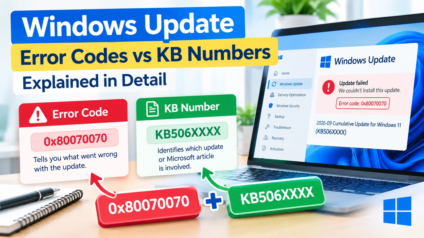 Windows Update Error Codes vs KB Numbers Explained in Detail