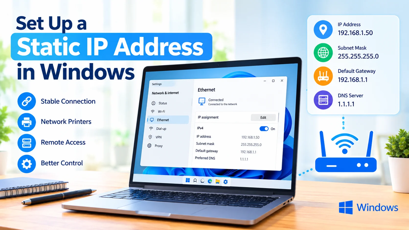 Set Up a Static IP Address in Windows